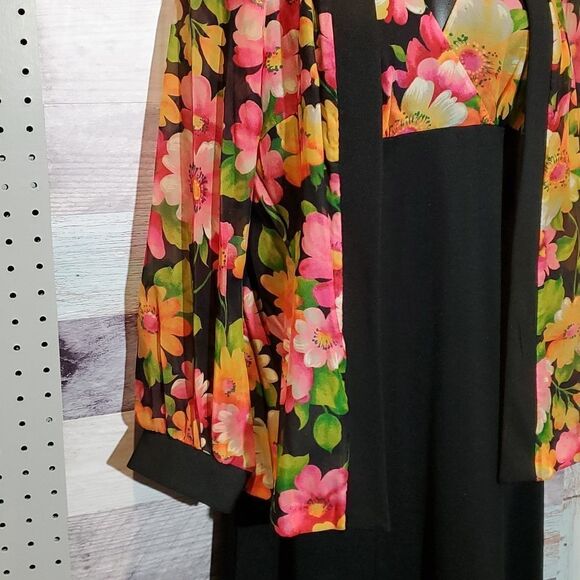 Vintage Bright Floral Sleeveless Maxi Dress, Matching Jacket, Sz S?  Unique RARE - Picture 3 of 8